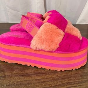 UGG Disco Slide Platform Fluff Slipper - Hot Pink/Orange - 8/8.5